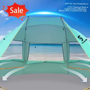 3-Person Beach Tent, UPF 50+ Outdoor Shade Camping Shelter with Easy Setup, Extended Waterproof PE Floor, 3 Mesh Roll-Up Windows