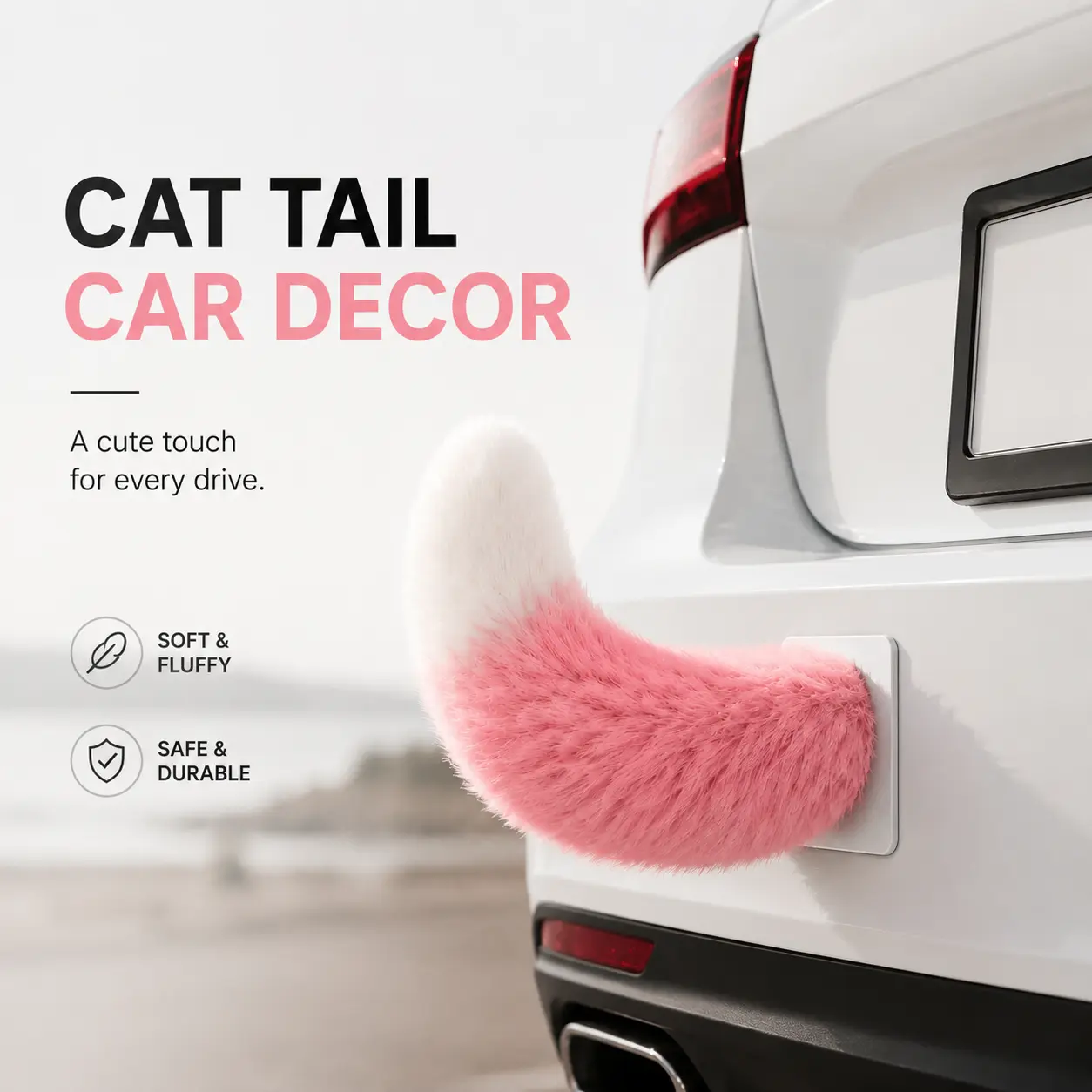 DIYCOM Electric Swing Faux Fur Fox Tail Car Decor - Sound Tap Remote Control Wiggly Rear Trunk Ornament, Cute Girly Car Accessories, Vehicle Exterior Decoration Accessory