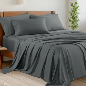 6 Piece Queen Sheet Sets, Cooling Sheets, Rayon Derived from Bamboo, Deep Up to 16", Breathable & Soft Bed Sheets, Hotel Bedding Set, Dark Grey