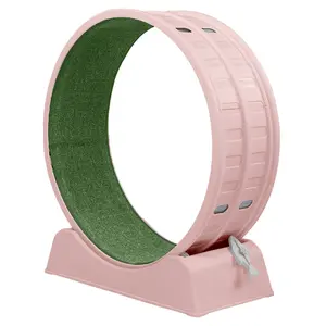 Pink Cat Exercise Wheel with Green Carpet and Teaser Stick, 15kg Indoor Cat Treadmill
