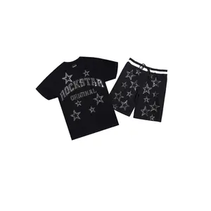 Nox Black Rhinestone T Shirt Short Set