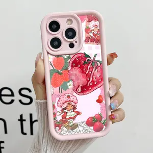 Strawberry Shortcake Pattern Phone Case, Soft Silicone, Fully Protected and Shockproof For iPhone 16 15 Pro Max 14 16Pro 13 12 11 XSMAX Plus Pink Girl