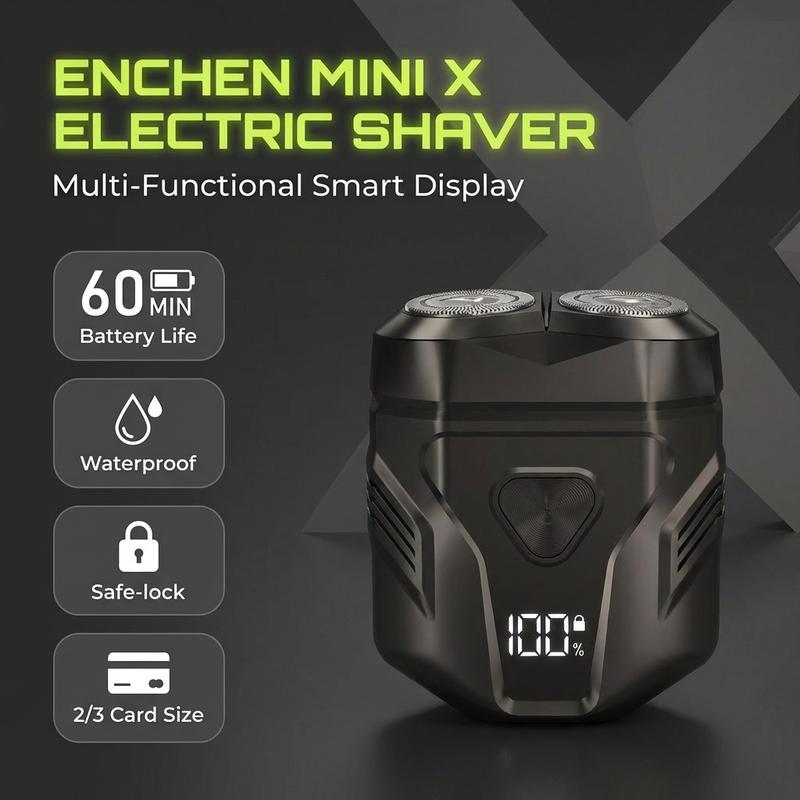 Enchen MINIX Premium Portable Electric Shaver for Men – Compact Foil Shaver with Dual Flex Heads, Fast Clean Shave, Waterproof & Rechargeable, A Perfect Valentine’s Day Gift for Him, 2/3 card-size