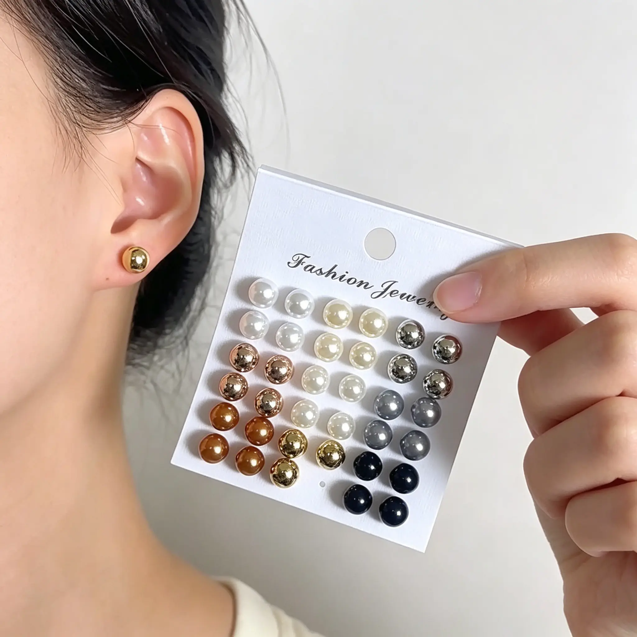 Stud Earrings Set for Women, Fashion Faux Assorted Pearl Round BallStud Earrings, Hypoallergenic Ear Jewelry for Daily Wear, Party, Gift