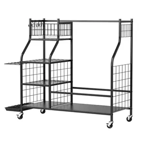 Explorinox Garage Golf Bag Organizer, Wheeled Golf Bag Storage Stand, Fits 2 Golf Bags and Other Golfing Equipment Accessories, Includes Extra Golf Club Storage Rack, Golf Equipment Rack for Shed and Basement (Black)