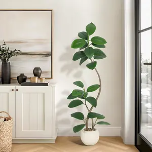 【GARVEE】Artificial Rubber Tree for Home Décor – Tall Faux Fiddle Leaf Fig with Real Touch Leaves – Black or White Planter & White Stones – Lifelike Exotic Indoor Floor Plant – 5FT & 7FT