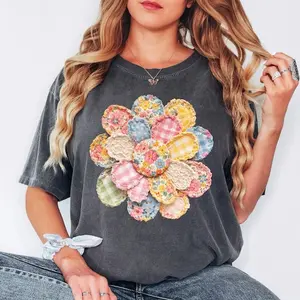 Comfort Colors® Embroidered Faux Daisy Shirt, Classic Floral Shirt, Cottagecore Floral T-Shirt, SpringSummer Shirt, Print Only - Not Patches