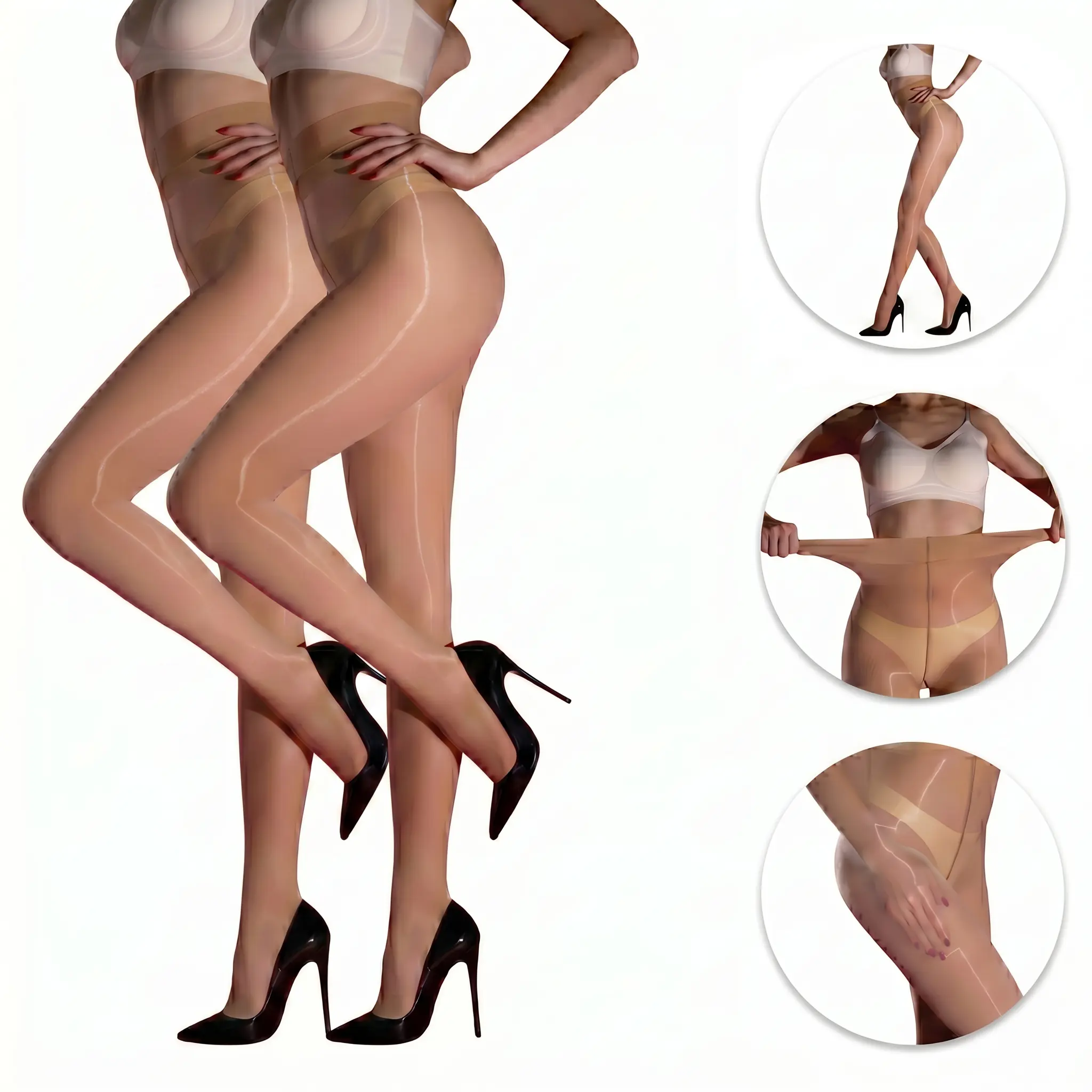 Women's 2-Pack Laseta Oil-Glossy Tights, High Waist Control Top Pantyhose, Smooth Full Length Silky Sheer Breathable Hosiery for Everyday, Office & Evening Wear, Basic, Silk-Like, Skirts