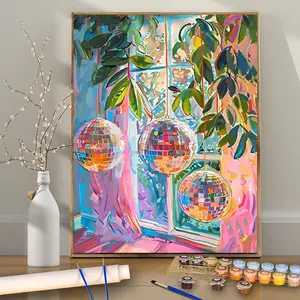 1PCS Sparkling Ball by the Window, 16x20 Inches - Frameless - Beginner DIY Acrylic Painting - Paint by Numbers - Handmade Art Craft Kit - Digital Painting Kit - Color by Numbers - For Home Wall Decor and Gift - Frame Not Included