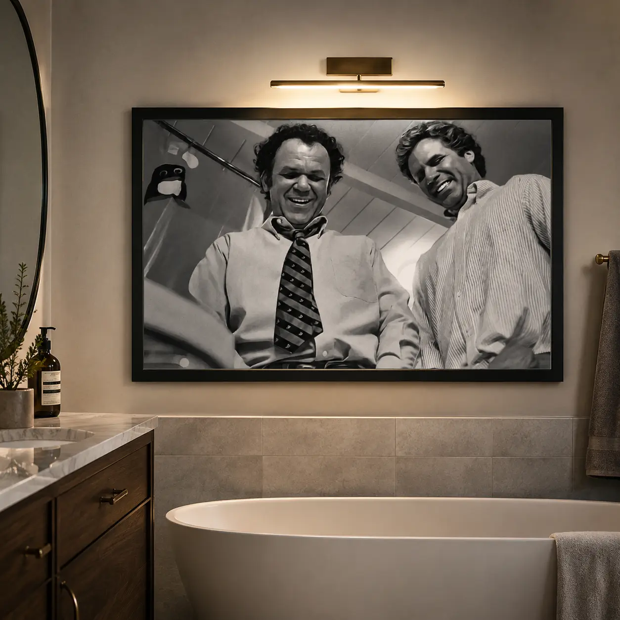 Step Brothers Movie Bathroom Humor Print - Black And White Toilet Scene Poster for Home Decor Bathroom Wall Art