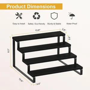 4 Tier Display Stand Riser, Wooden Display Stand Perfume Organizer Stand Cupcake Stand Holder, Tiered Display Stand Risers Display Shelf for Home and Shop, Black