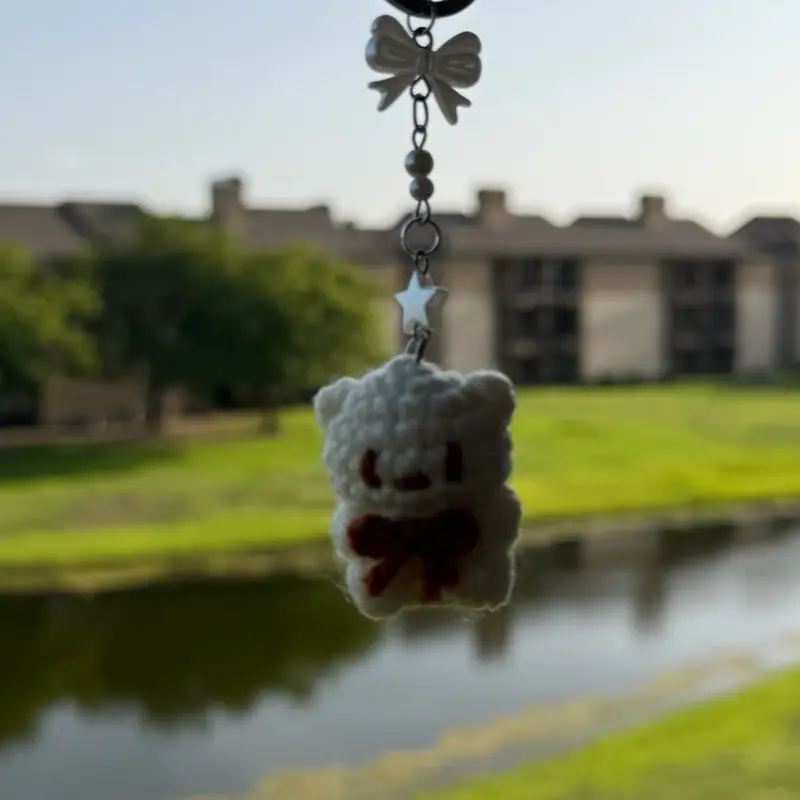 Small White Teddy Bear Crochet Keychain