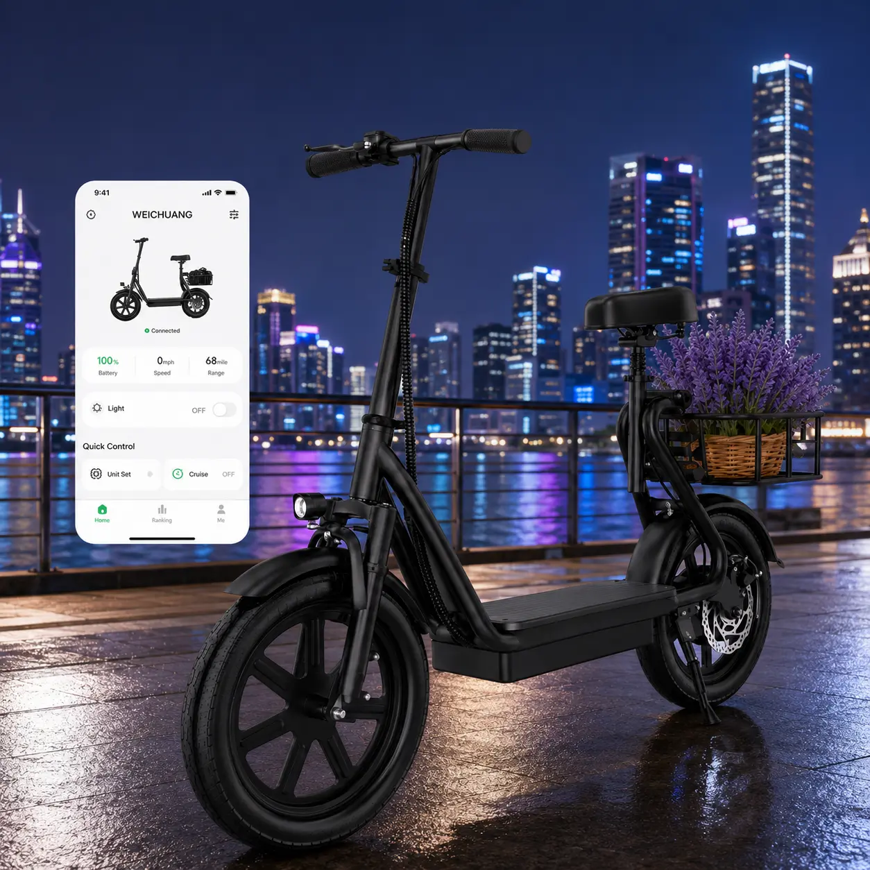 Electric Scooter for Adults with Seat,48V 10.4Ah Battery, Top Speed 22 mph, Driving Range 21-27 Miles, Pet-Friendly Design with Rear Basket.SummerWins,Father's Day Gife