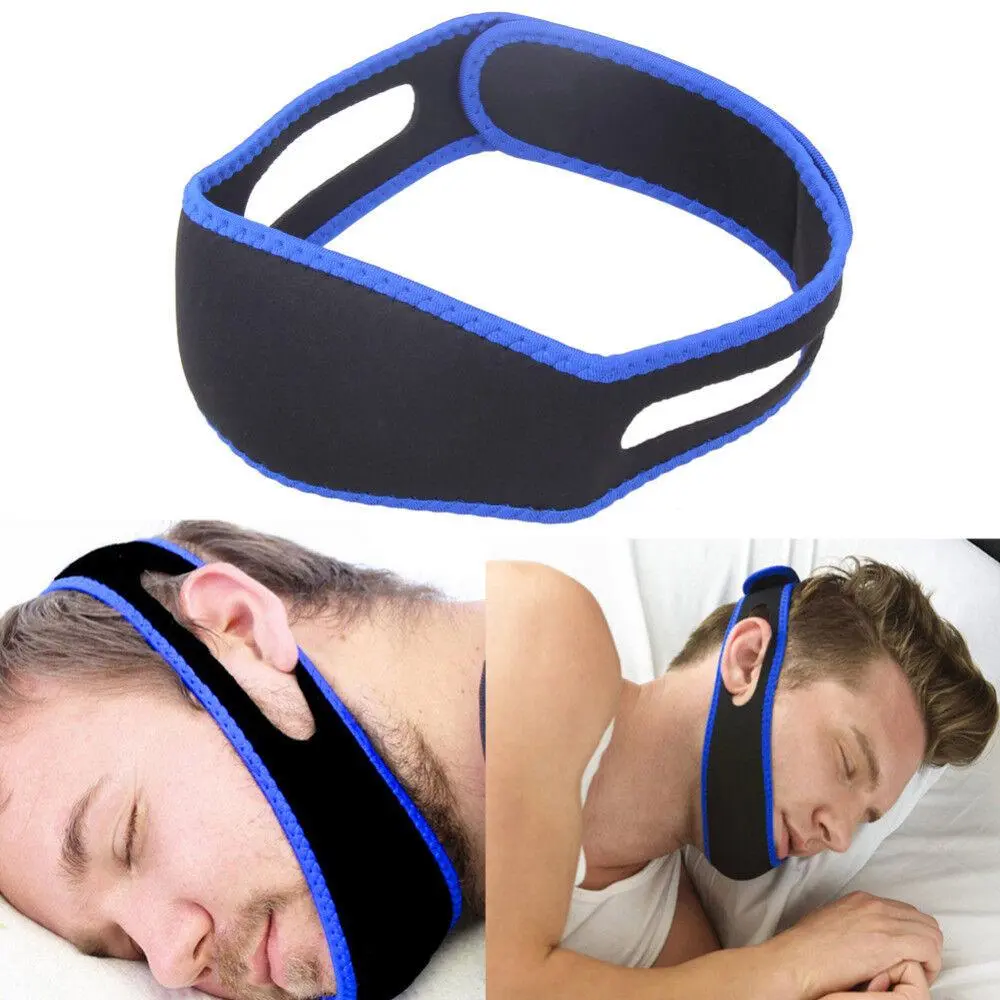 Anti Snore Aid Stop Snoring Strap Sleep Apnea Belt Jaw Solution Chin Support Apnea Belt Snore Stopper Sleep Aids Blue