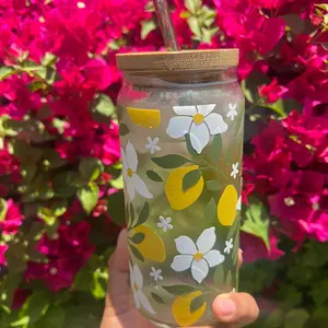 Summer Bloom Lemonade Glass Cup Drinkware Tumblers Multicolor Round Mug Bottles