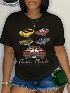 100% Cotton Unisex Classic Car American Muscle Cars Novelty Round Neck Short Sleeve T-Shirt Women's Men Graphic Tee