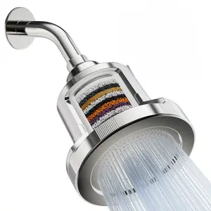 Mist Water Softening 15 Stage Filtered Chrome Shower Head with 5 Customizable Spray Settings for Clear Skin & Soft Hair