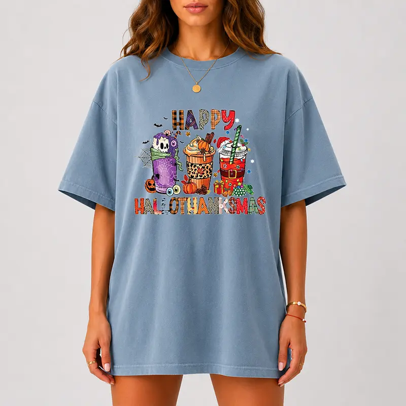 Comfort Colors Hallothanksmas Shirt, Holiday Mashup Graphic Tee, Halloween Thanksgiving Christmas T-Shirt