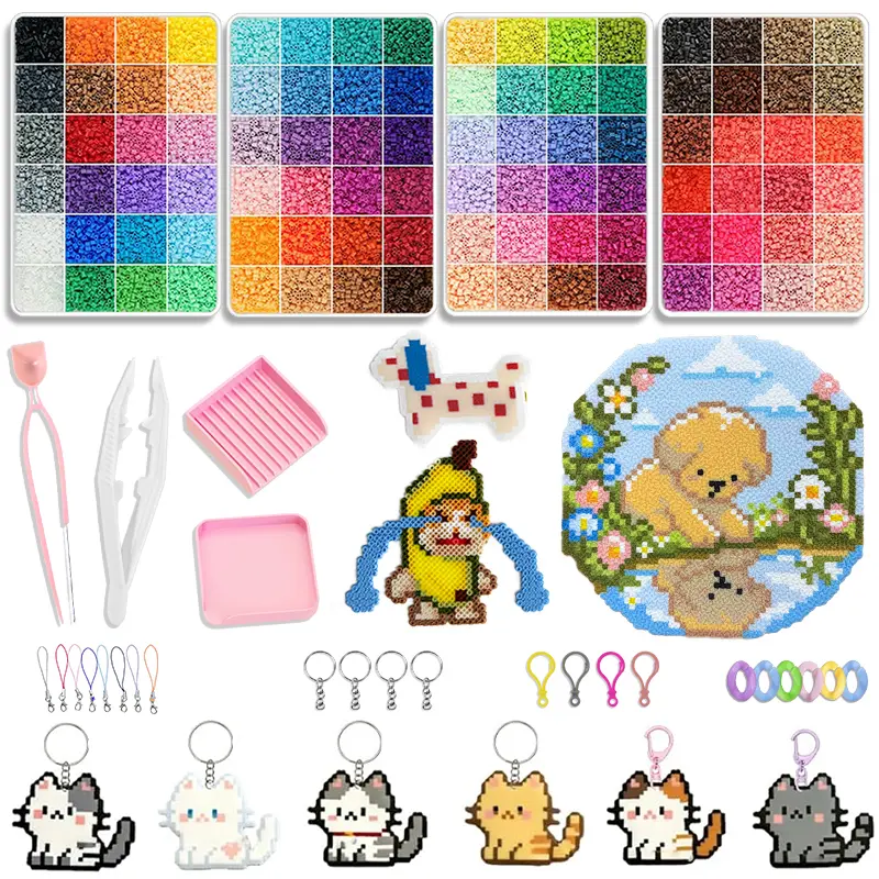 24/48/72/96 Color 2.6mm Plastic Fuse Beads Kit | Pixel Puzzle DIY Craft Beads Set with Pegboard, Ironing Paper, Tweezers & Accessories Beading Making, Back to School Gift, At-Home Craft Activity, DIY Creative Craft Gift