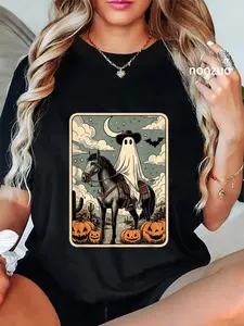 100% Cotton Unisex Cowboy Ghost Riding Horse Funny Tarot Card Halloween Season T-Shirt