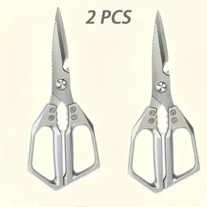2pcs Professional Stainless Steel Kitchen Scissors-Meat Scissors Cuts Bone/Herbs/Packaging Ergonomic forChefs/Daily Use/Multi-Purpose/Easily Cut, Heavy Duty Kitchen Scissors, Preparation, Meat, Ergonomic Handles,Blades, Durable Construction