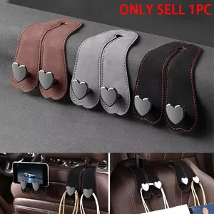 Heart Shape Metal Car Seat Headrest Hooks 2 in 1 Leather Car Seat Back Hook Purse and Bag Backpack Double Hook Car Seat Hanger Backseat Hanging Organizer Car Storage Organizer