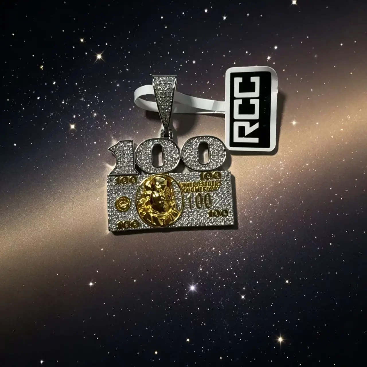 8099 Hundred Dollar Statement Pendant Bling Cash Stack Necklace for Hip Hop with Glittering Design and Bold Look