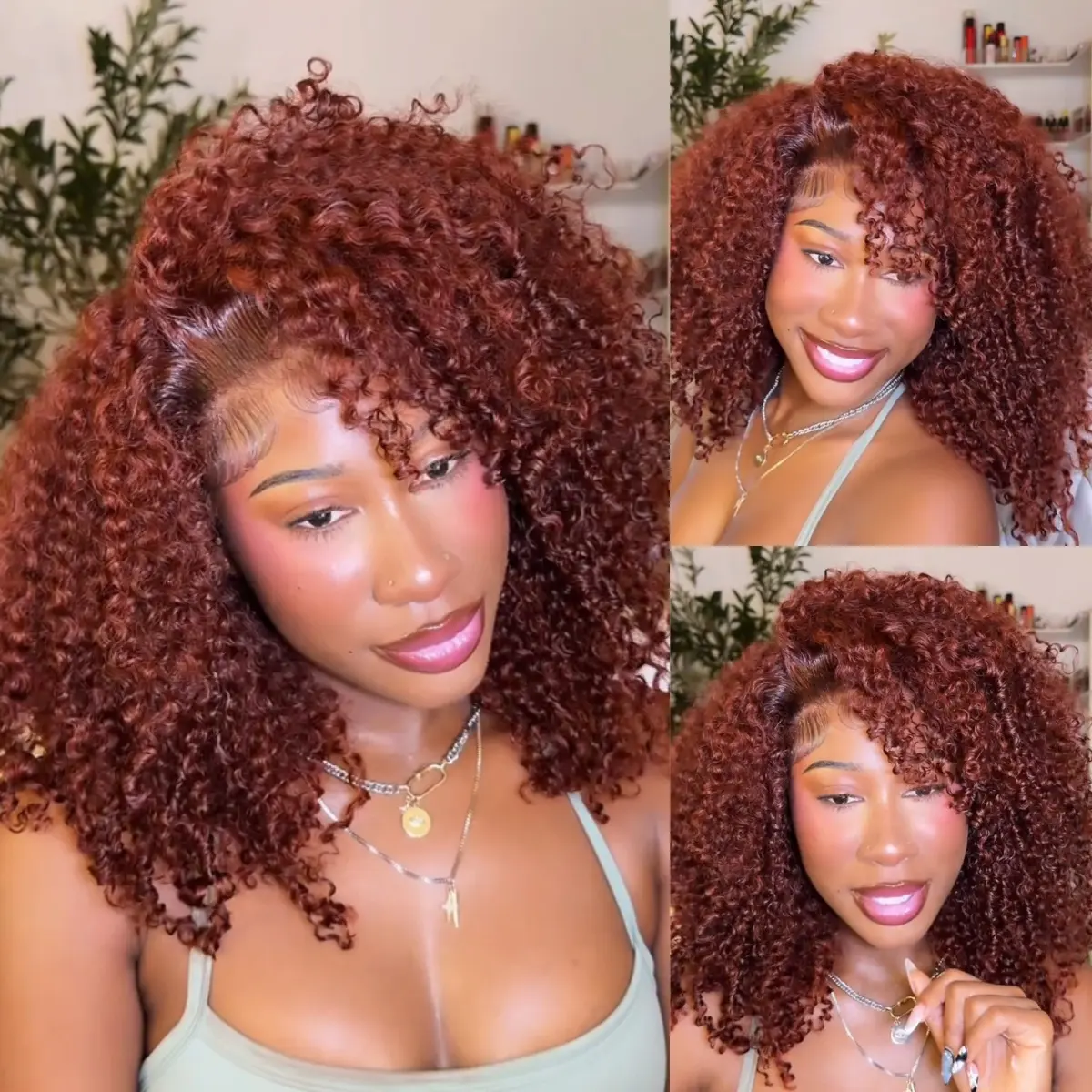 UNice 250% Density Reddish Brown Fluffy Afro Kinky Curly with Layered Finger Coil Ends Glueless 7x5 HD Lace Closure Human Hair Wigs No Slip Beginner-Friendly Natural Looking  #tiktokshopstockup