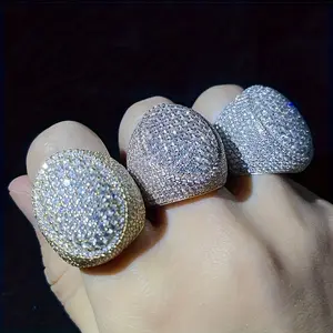 Men's Hip Hop Style Iced-Out Cubic Zirconia Ring - Shiny Copper with White Golden Plating, Fashion Accessory