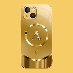 Suitable for [iPhone 13] high-end MagSafe phone case🥰，Luxury Gold 26 Initial phone Case Bling Monogram 952