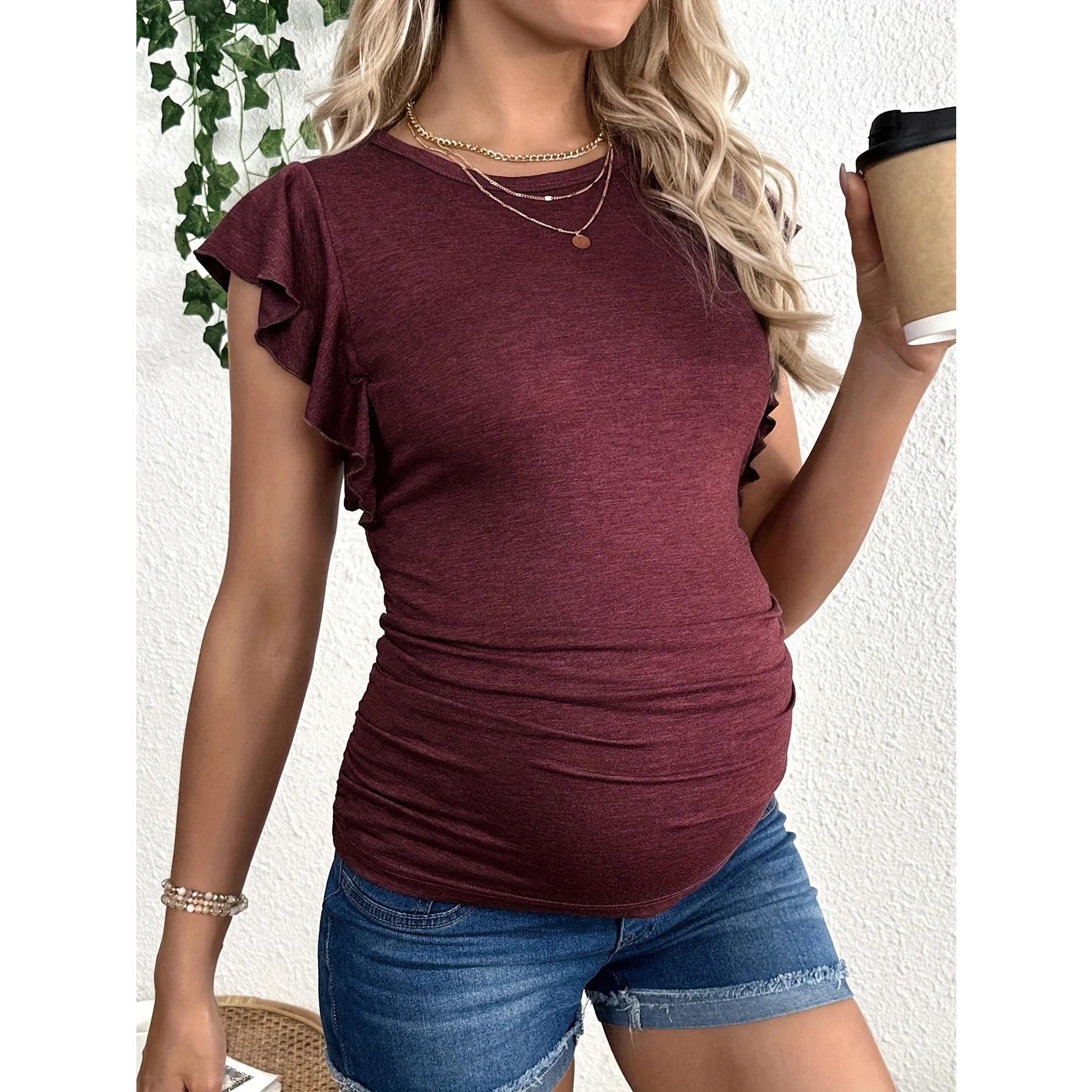 Maternity Shirt, Sporty & Casual Style, Summer Comfortable Red T-shirt Maternity Wear