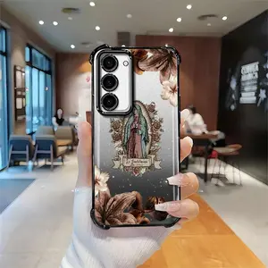 Our Lady of Guadalupe Rose Smartphone Case for Galaxy S23 5G, Catholic Faith Shockproof Cellphone Casing, Coquette Christian Aesthetic Phone Accessory with Clover Lanyard, Protection Gift for Her.666