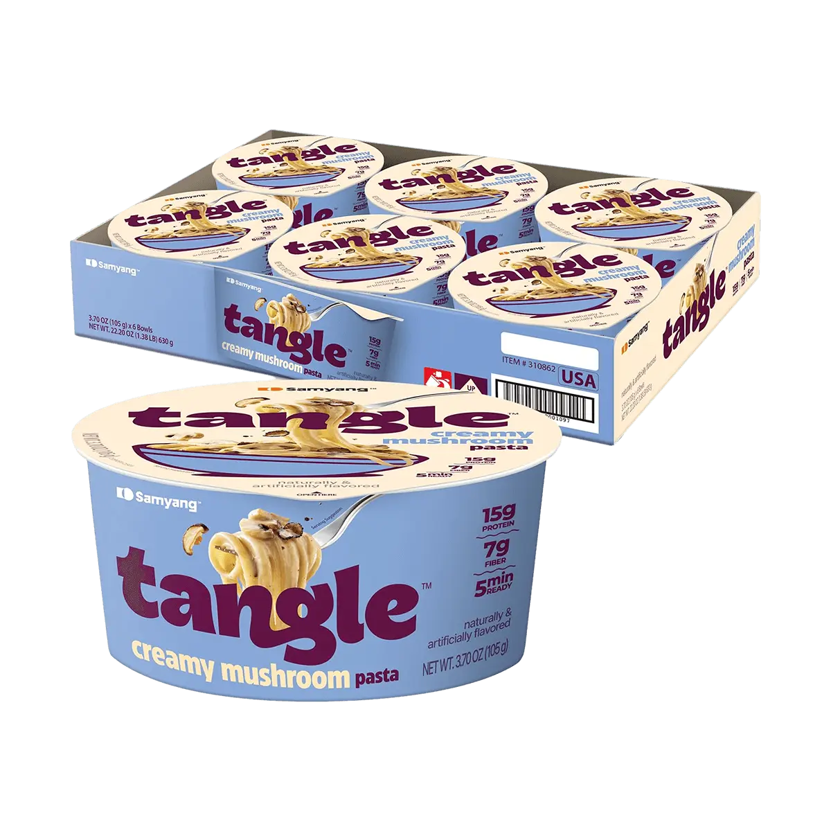 Samyang Creamy Mushroom Tangle Pasta Cup Noodles - 6 Pack (105g Each) - Korean Instant Ramen, High Protein, Low Calorie, Costco Style, Yami