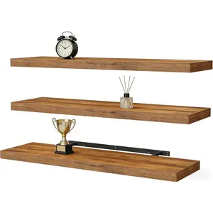 ® Floating Shelves for Wall 35.4" Long - Wall Shelf Living Room Bedroom Farmhouse Home Decor Display Bookshelf Large 35.4 x 9.3 inch Set of 3, Rustic Brown