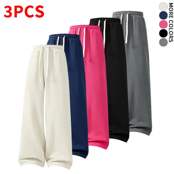 Men’s 3-Pack Campus Style Casual Sweatpants — Loose Straight Fit, Multiple Colors Available, Suitable for School, Sports, and Going Out