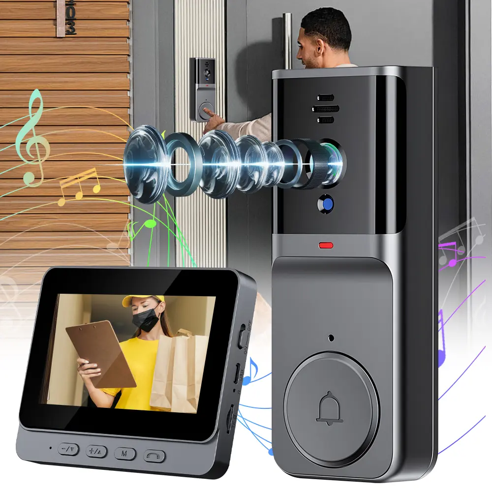 Video Intercom Doorbell System with Voice Changer, Privacy Protection Door Peephole Camera with Monitor, IR Night Vision, Clear and Loud Sound, Long Battery Life for Home Safety
