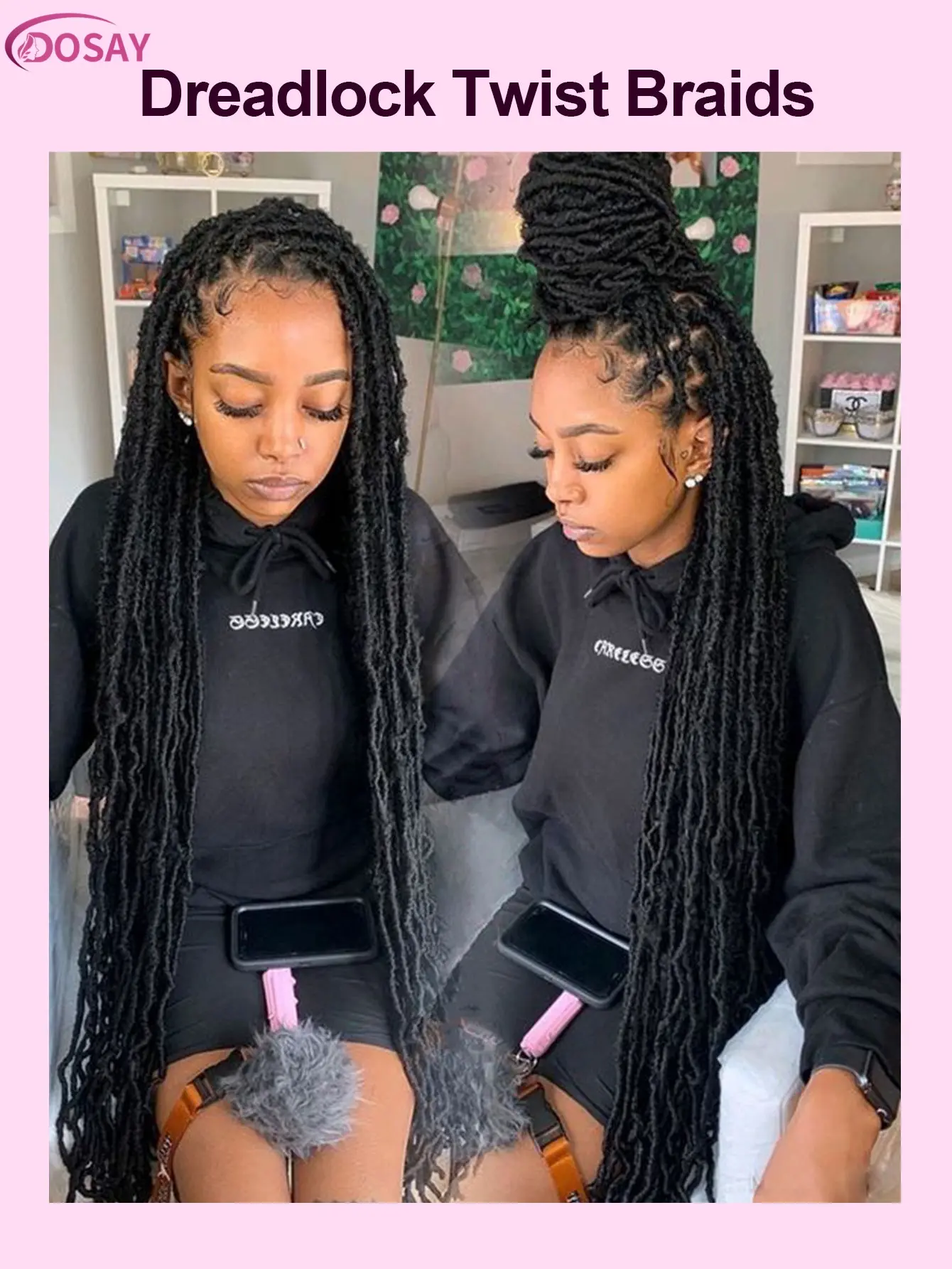 40 Inch Knotless Locs Braided Wig with Baby Hair, Double Lace Front Dosay 40 Inches Long Synthetic Dreadlocks Braided Wigs #1B  main image 4