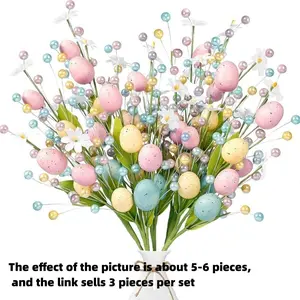 Artificial Spring Garden Table Decor, Three-Piece Set with Easter Eggs, Colorful Berries, Leaves, Branches, Vase Home Decoration