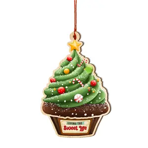 Cupcake Ornament for Christmas Tree, Shatterproof Cupcake Ornaments for Christmas Tree, Durable Layer Wood and Acrylic, Sweet Foodie Holiday Decorations, Unique Sweet Gift for Family & Friends