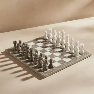 Marble Chess Set with Storage Case - Oceanic and White