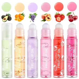 6PCS Fruity Flavors Rolling Ball Lip Oil Set, Long Lasting Moisturizing Lip Balm, Roll-On Lip Gloss Set, Glossy Lip Make-up for All Age, Transparent Lip Gloss for Dry and Chapped Lips