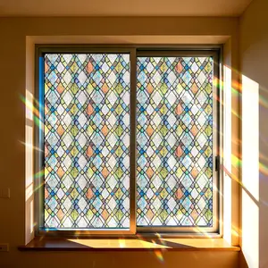 Electrostatic Glass Film Roll, 3D Rainbow Geometric Pattern Decorative Window Privacy Film, Home Decor Window Sticker (17.5x78.7 Inches)