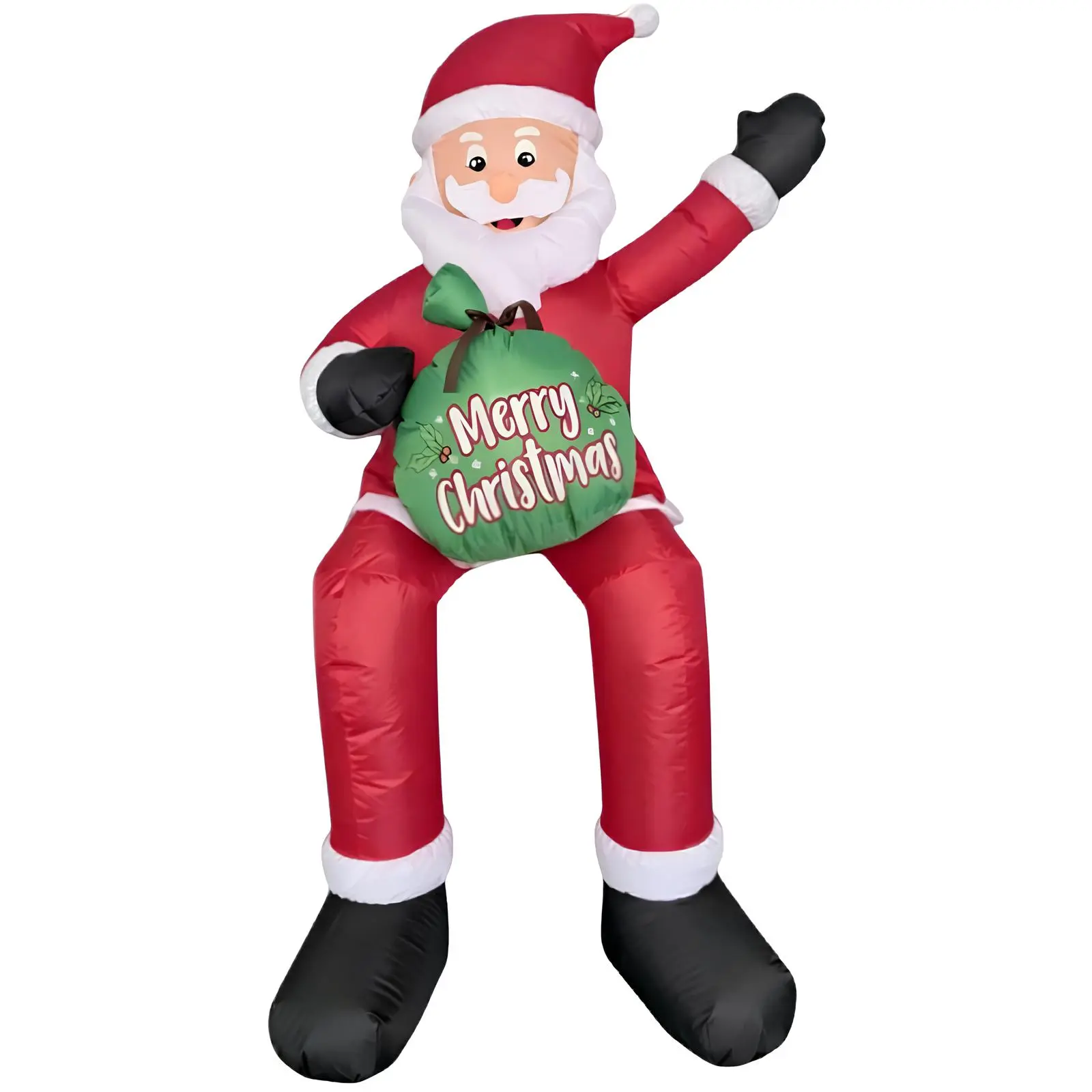 5.57FT Christmas Inflatable Santa Claus Outdoor Decorations, Blow up Sitting Santa Claus with Gift Bag, Climbing Santa Carrying Present Sack Sitting on Roof, Christmas Blow up Yard Decorations for Outdoor Indoor Yard Decor