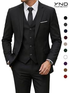 YND Men's 3 Piece Suit Set with Tie for Wedding Prom Business, Formal Groom Tuxedo Set with Vest Pants Beige Black