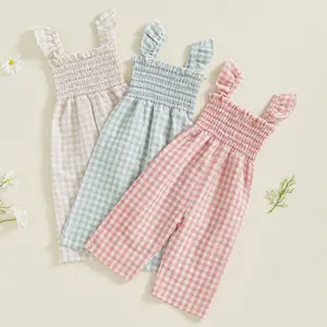 Kids Girl Summer Clothes Toddler Baby Romper Jumpsuit Overall Pants Plaid Sleeveless Ruffle Halter Outfit 6M-4Y