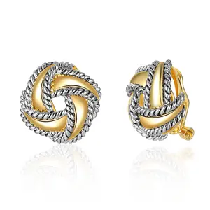 MYTYS Two Tone Woven Rhombus Earrings for Women Gold Silver Crossover Statement Jewelry Twist Weaving Thick Studs Classic Modern Elegance