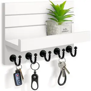 Key Holder for Wall: Easy Installation Mail Organizer Wall Mount Hanging Key Rack for Kitchen and Entryway Decor with 5 Sturdy Key Hooks (White)
