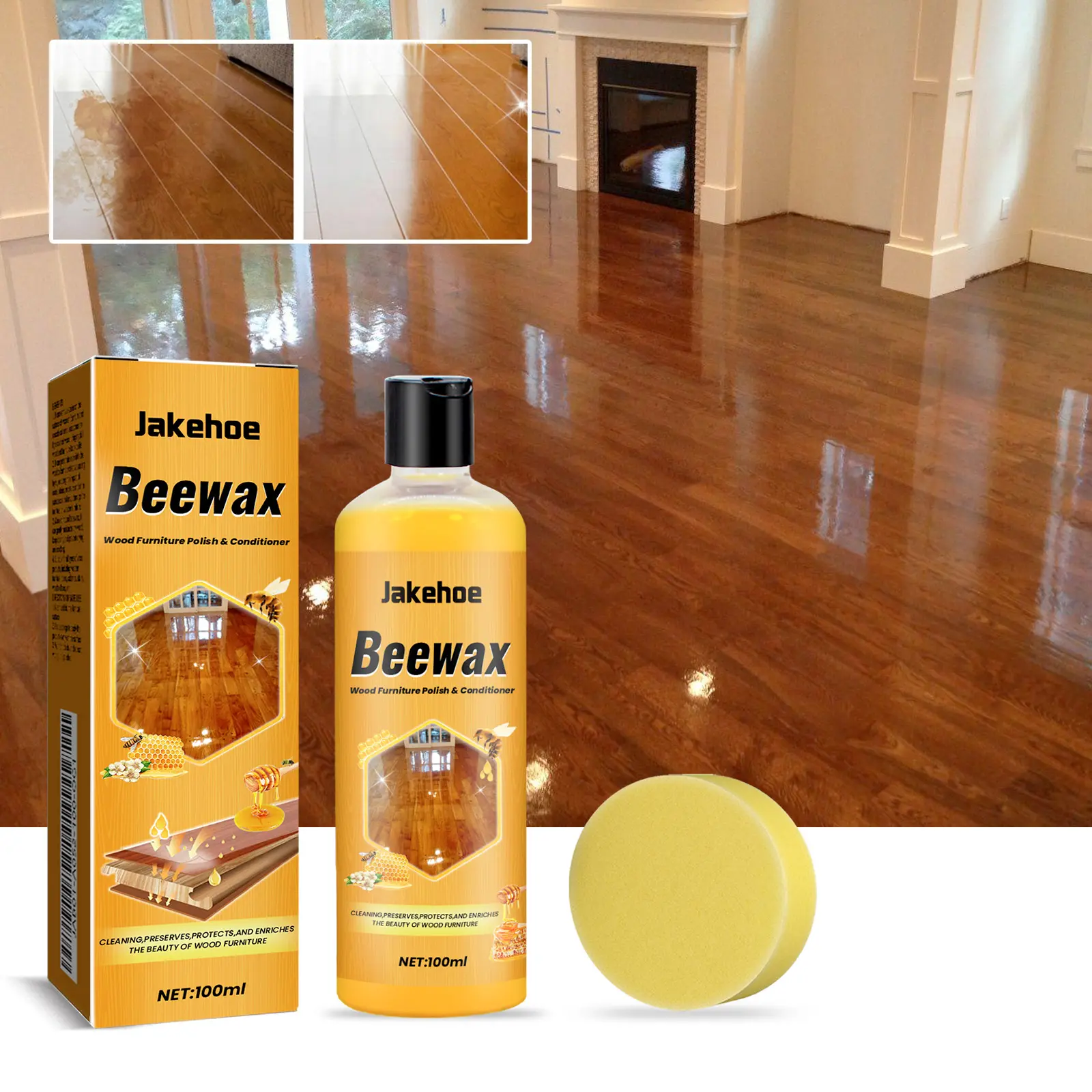Jakehoe Wood Floor Restorer & Polish - Household Non-Toxic Ready-to-Go Liquid All-Surface Cleaner, Hides Scratches, Revives Dull Floors, All-Surface Floor Cleaners