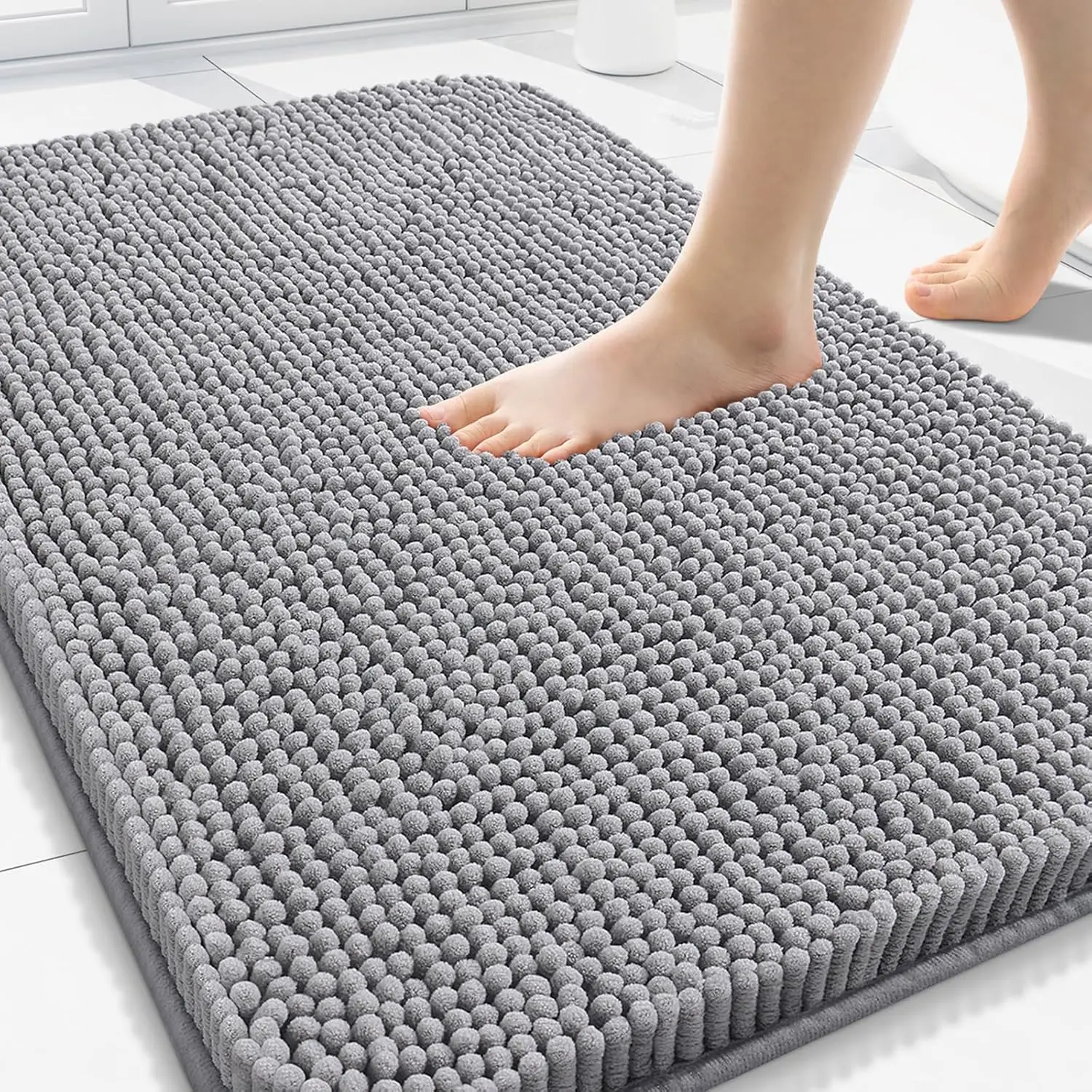 Grey 30x20 Inches Chenille Bath Rug - Extra Soft, Absorbent Shaggy, Machine Washable, Non-Slip Rubber Backing Bath Mat for Bathroom Floor, Tub, Home Decor Accessories