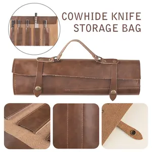Leather Knife Roll Bag Professional Chef Knife Case Knife Holder Cooks Culinary Tools Carrying Storage Portable Knife Wrap Kitchen Kitchenware